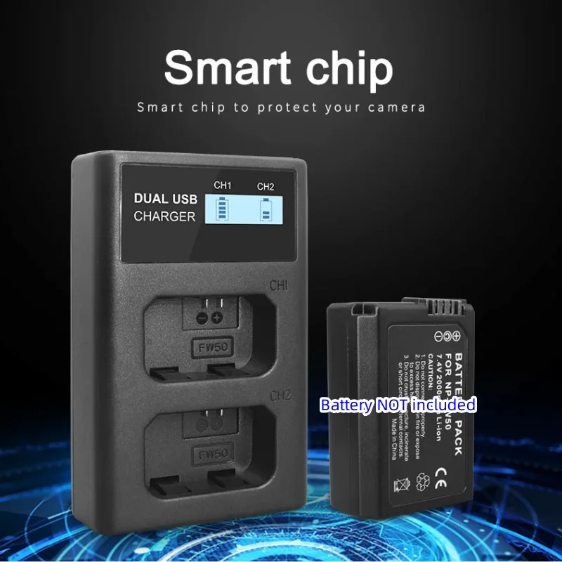 NP-FW50 LCD USB Dual Charger NP FW50 Camera Battery Chargers for Sony Alpha a6500 a6300 a7 7R a7R a7R II a7II NEX-3 NEX-3N NEX-5