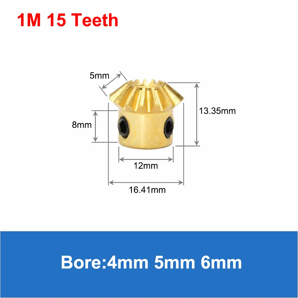 1Pcs Single Brass Bevel Gear 1 Mod 1:1 15/20/25/30 Teeth 90 Degree Right Angle Transmission Parts Machine Parts DIY