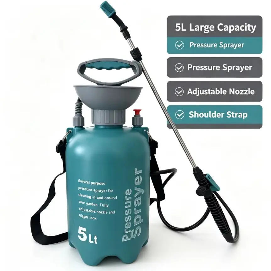 `5L Large Capacity Manual Pressure Sprayer Hand Pump Garden Sprayer Adjustable Nozzle Shoulder Strap for Plant Watering Pesticide Disinfection Home Car Cleaning Tool`AliExpress
