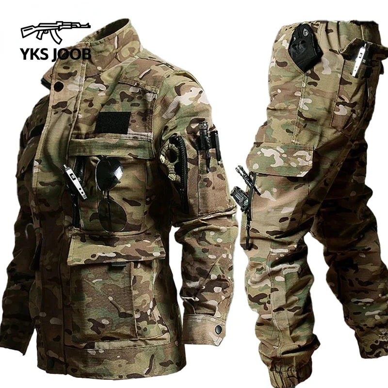 

Military Tactics Two-piece Set Men's Multi Pocket Zipper Wear-resistant Cargo Jackets Men's Outdoor Special Forces Combat Pants