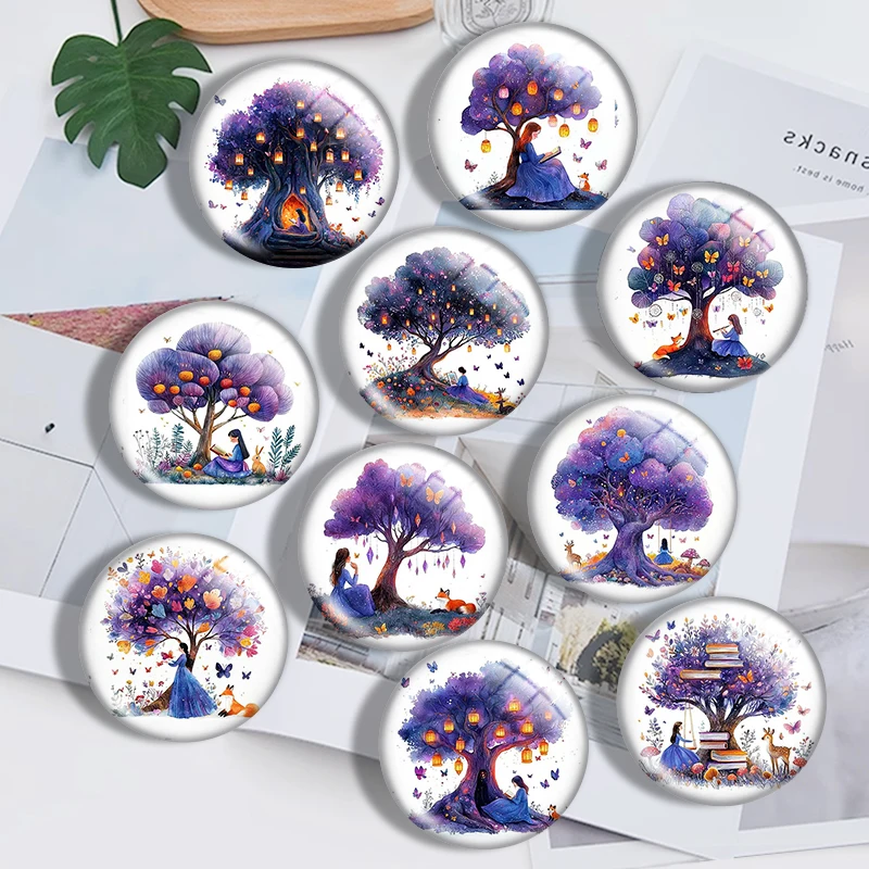 

Whimsical Girl Reading under a Tree mix 12mm/18mm/20mm/25mm Round photo glass cabochon demo flat back Making findings