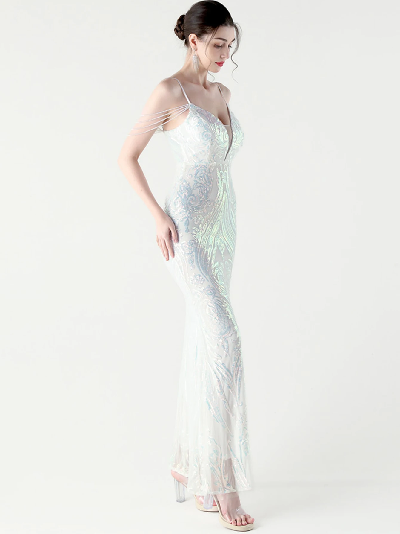 Sexy backless black sequin slip summer dress women elegant prom party long dresses woman luxury fishtail evening dresses vestido