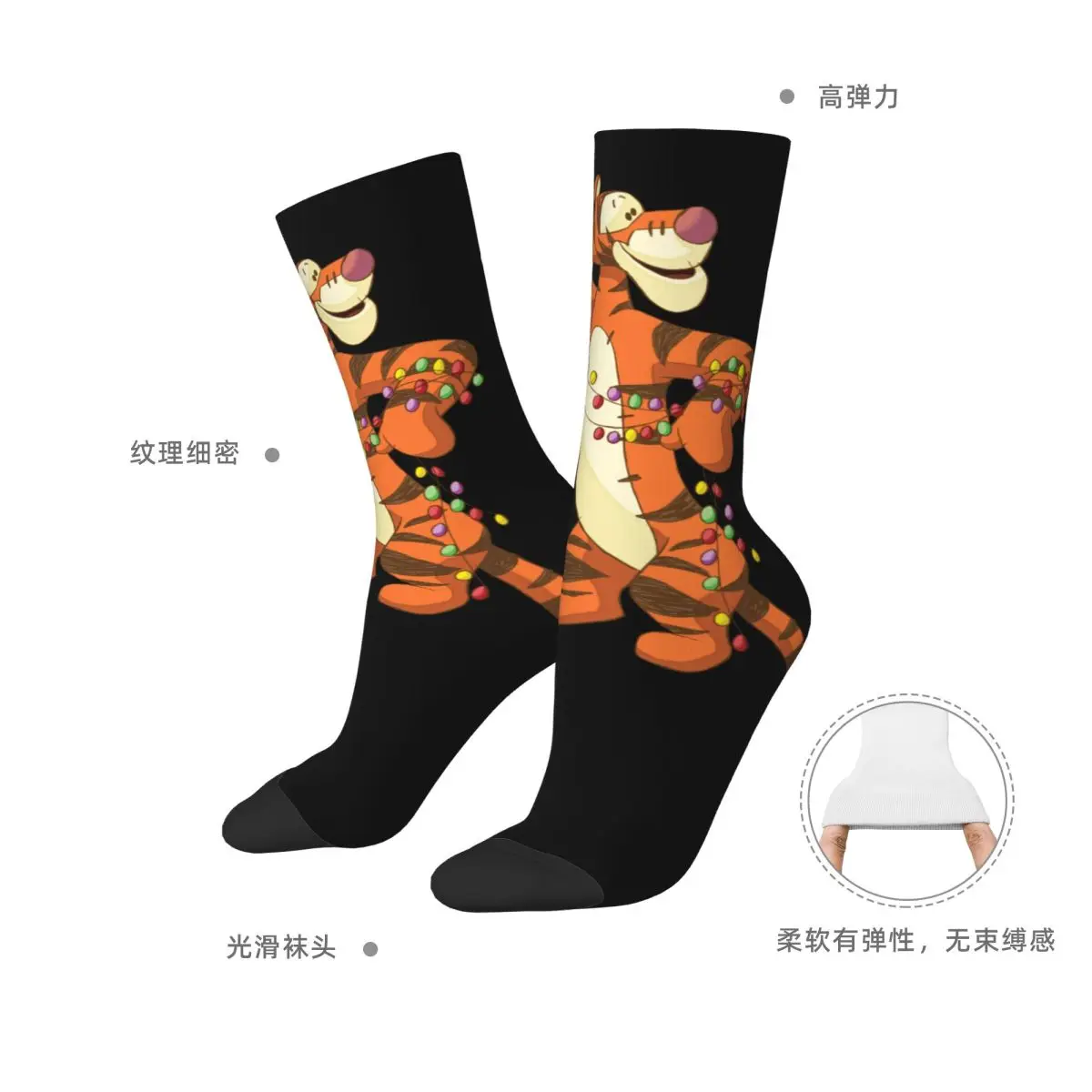 Cool Winnie The Pooh Tigger Luces navideñas Calcetines de baloncesto Calcetines largos de poliéster para mujeres y hombres antideslizantes