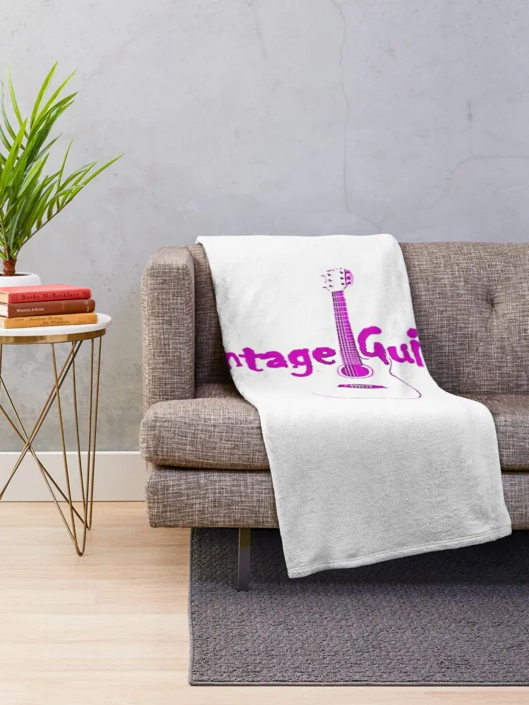 Vintage Acoustic Guitar Logo Pink White Summer Vibe Throw Blanket Sofa Furrys Blankets