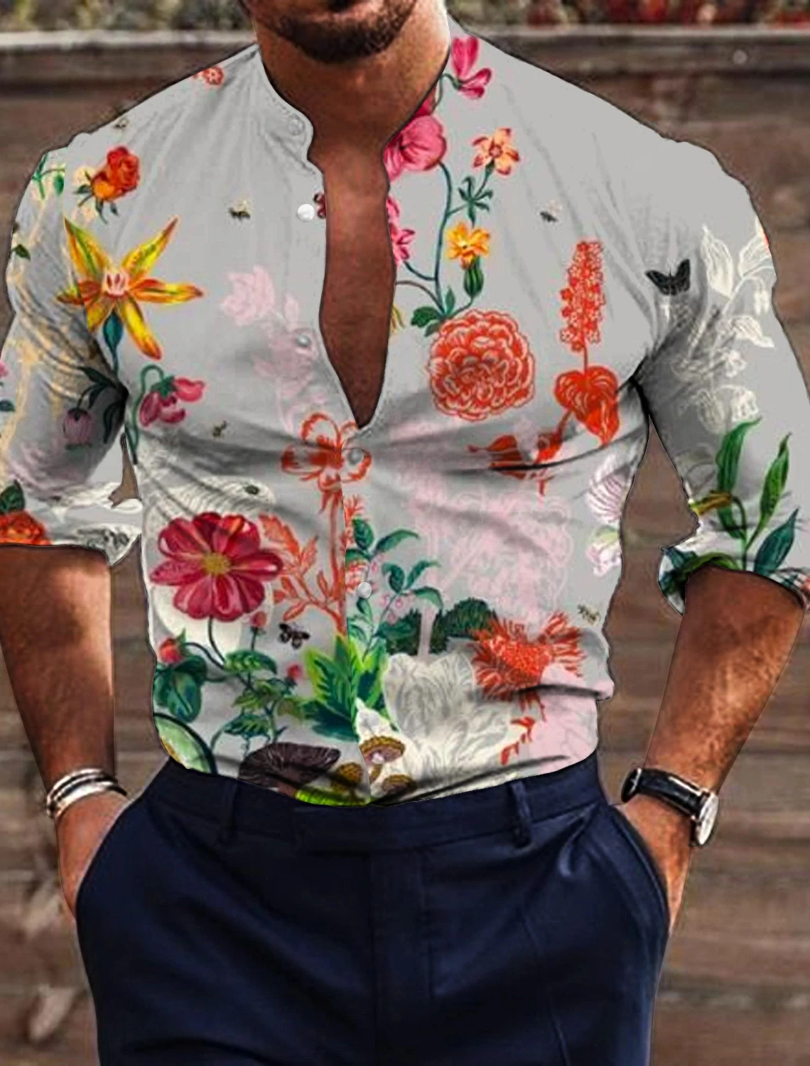 

Мужская рубашка с цветочным принтом, рубашка на пуговицах с длинным рукавом, деловая повседневная вечеринка, повседневная повседневная рубашка на осень-зиму, весну и лето с лацканами