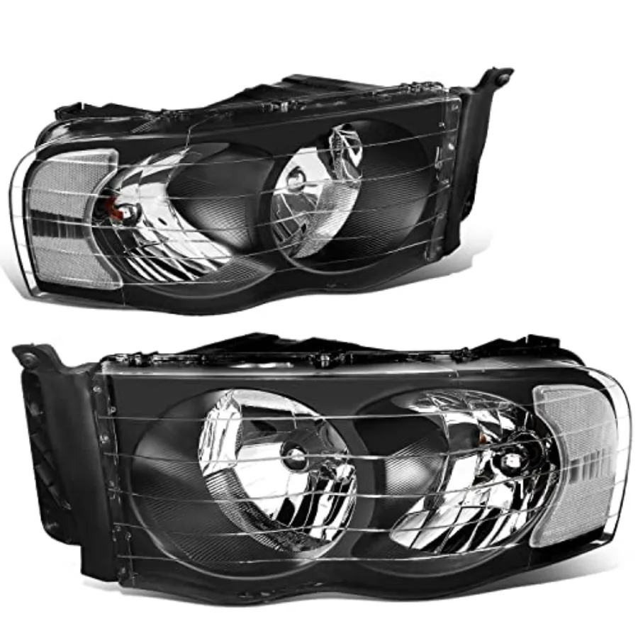 

Пара фар, совместимых с Dodge Ram 1500 2500 3500 2002-2005 годов выпуска, левая и правая, черный корпус, прозрачный уголок, HL-OH-DR02-BK-CL1
