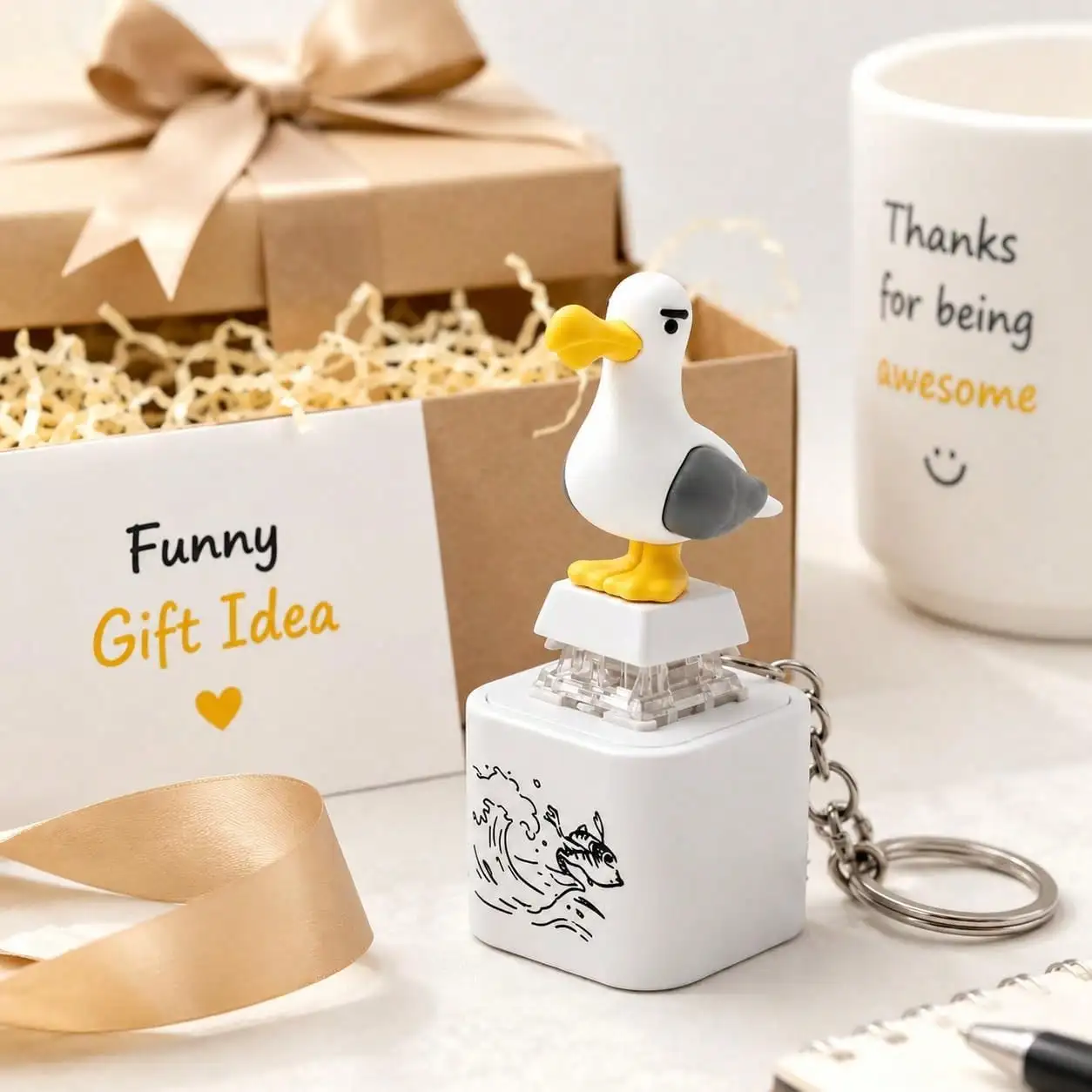 FTCY Seagull Mine Sound Button Keychain Luminous Sounding Stress Relief Sound Seagull Creative Fidget Keychain Wholesale