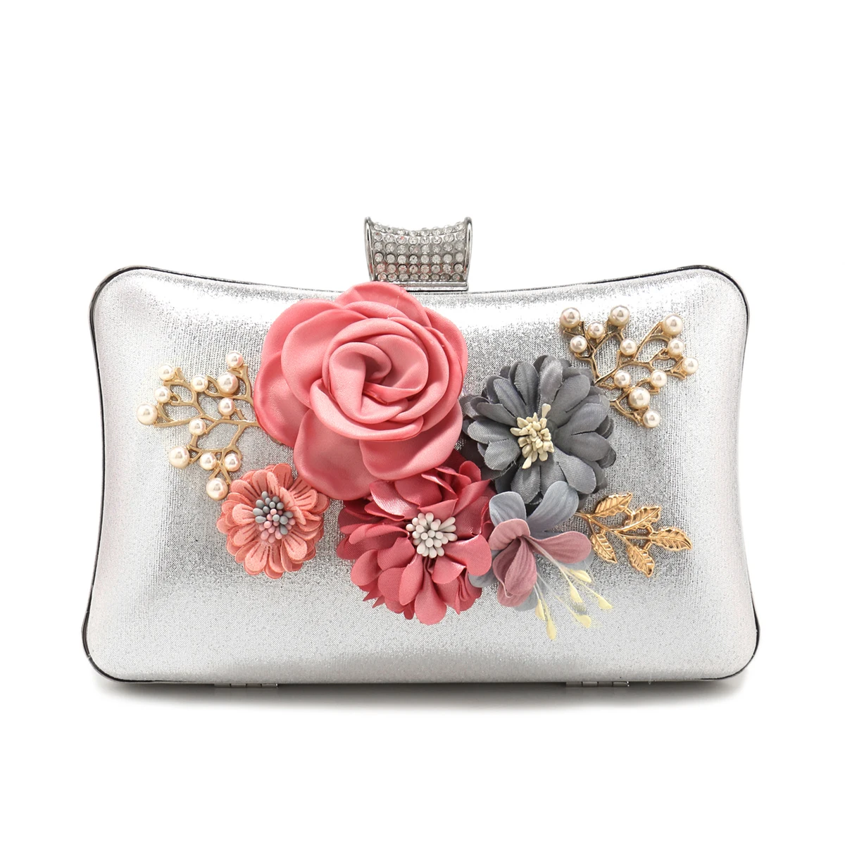 Flower Women Evening Bags Glitter Handbags Pearl Clutch Diamonds Metal Golden Purse Gift Best Girl Purse