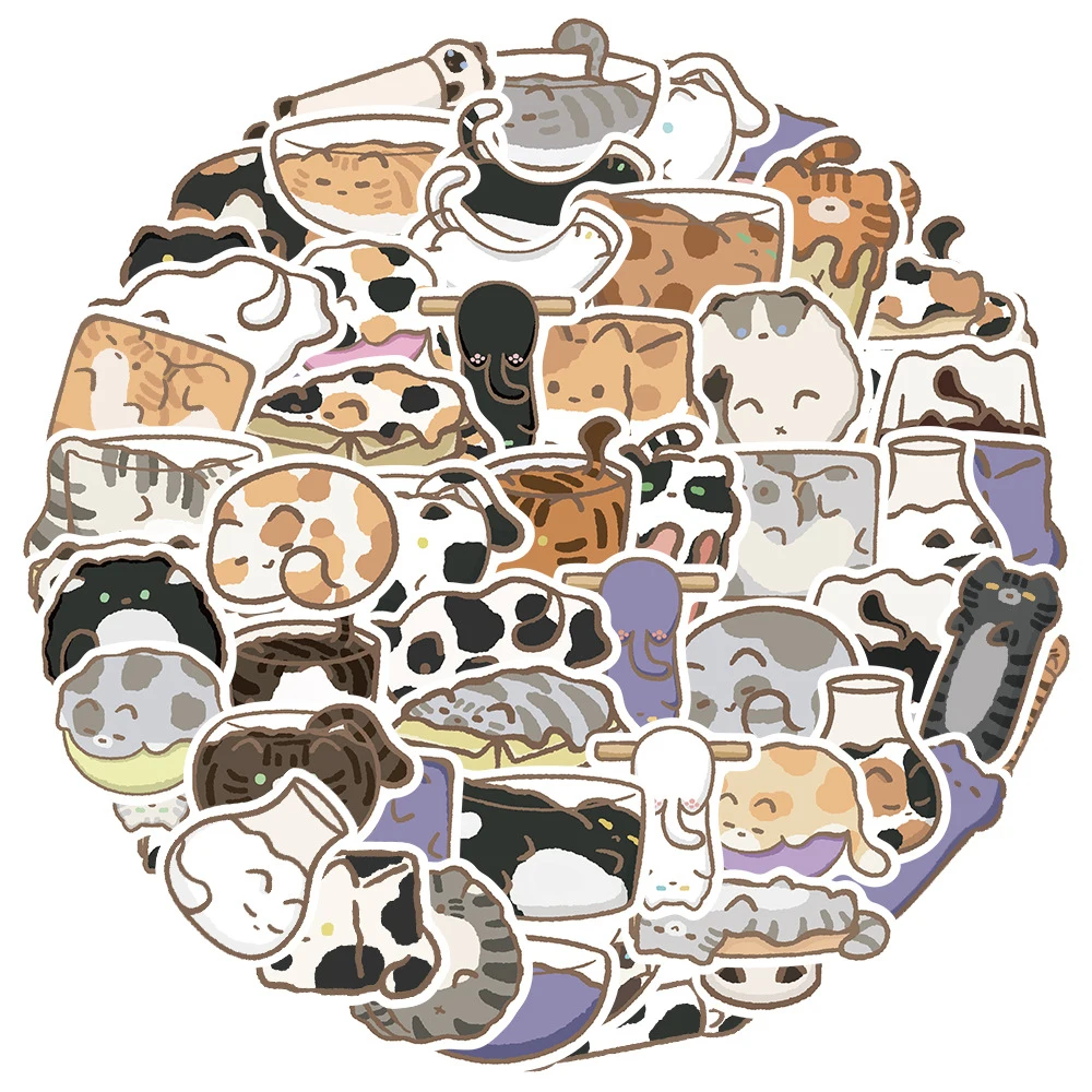 10/30/68pcs Cute Cartoon Liquid Little Cats Stickers Funny Kitten Graffiti Decals DIY Phone Laptop Suitcase Sticker for Kids Toy