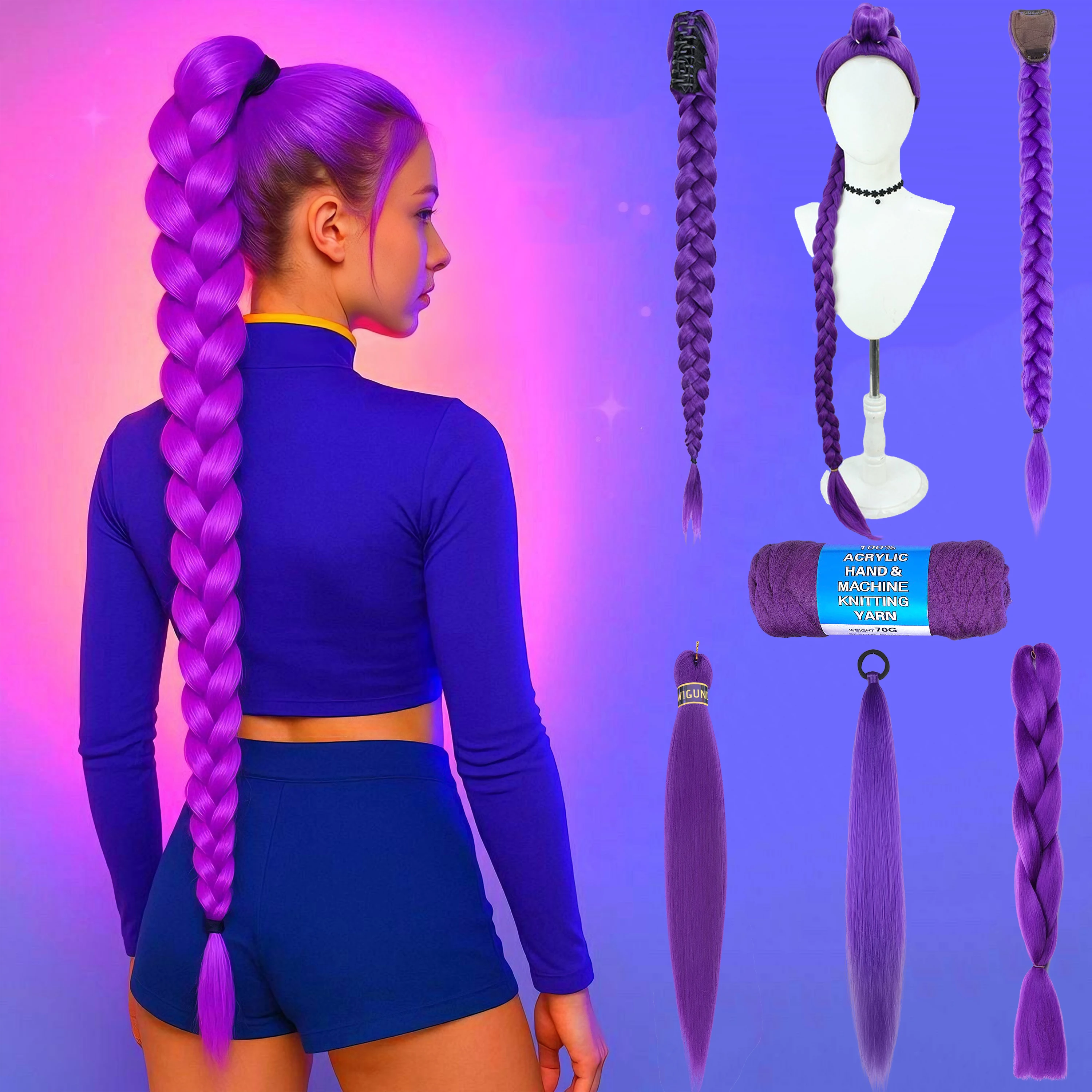 

Wigundle Synthetic Braid Purple Hair Ponytail Kids Costume Hairstyle Long Ponytail with Clips for Kids Girls Halloween Christmas