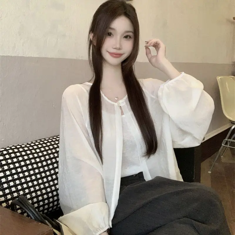 

Mint Wave Loose Fit Air Conditioning irt Long Sve Breathable Outerwear Summer Lightweight Casual Sle UV Protection Top