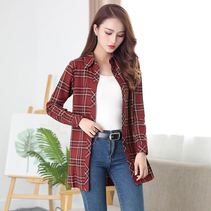 2023 Autumn New Arrival Ladies Long Tops Flannel Plaid Shirt Women Long Sleeve Casual Cotton Shirt Elegant Female Check Clothes