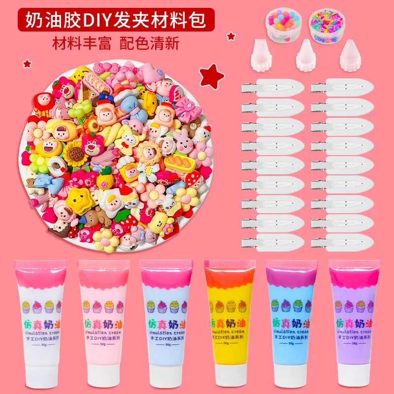 70pcs pack Cream Glue Hair Clips Guka Hairpin Kit 3D Cartoon Sticker Set Children Gift Handicraft DIY Material