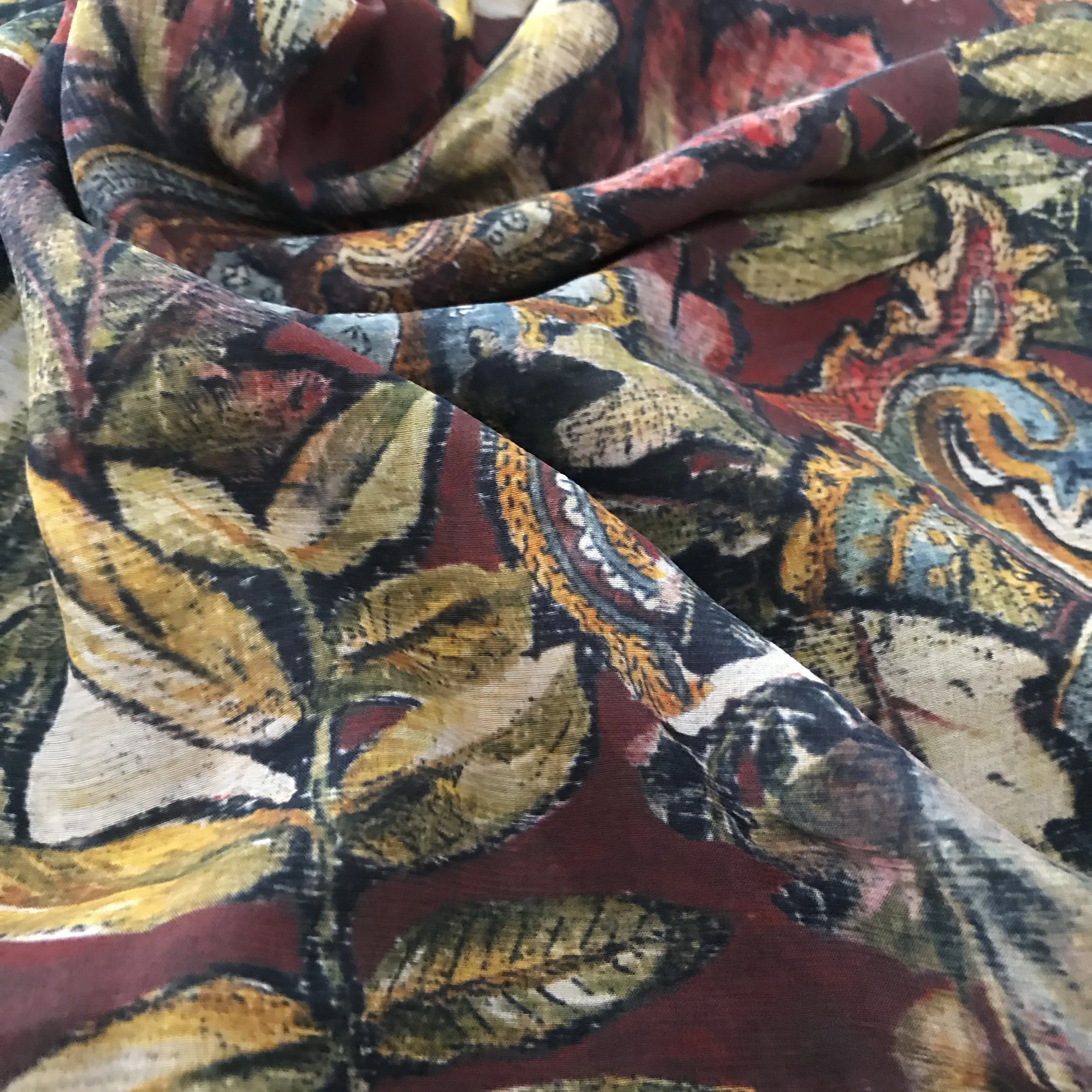 1 meter 100% Mulberry Silk 14 momme Crepe Silk Fabric Vintage Floral Printed 140cm 44\