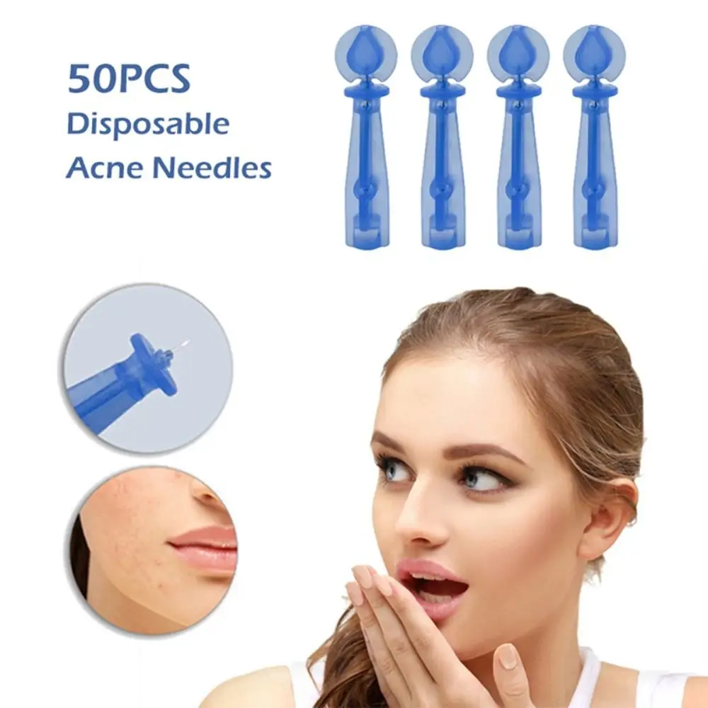50 pçs/caixa removedor de cravo descartável acne agulha profissional espinha pinos ferramenta removedor cravo cuidados com a pele azul espinha pinos