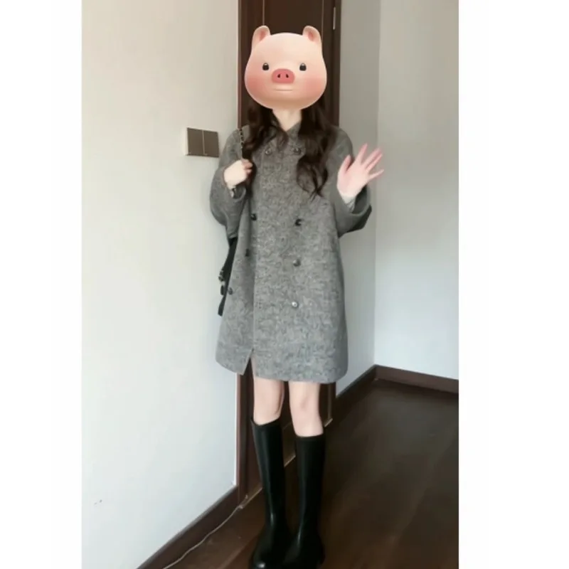 

Miiiix Korean High-end Heben Style Woolen Coat for Women's Autumn and Winter Thickened Double-sided Cashmere Woolen Coat