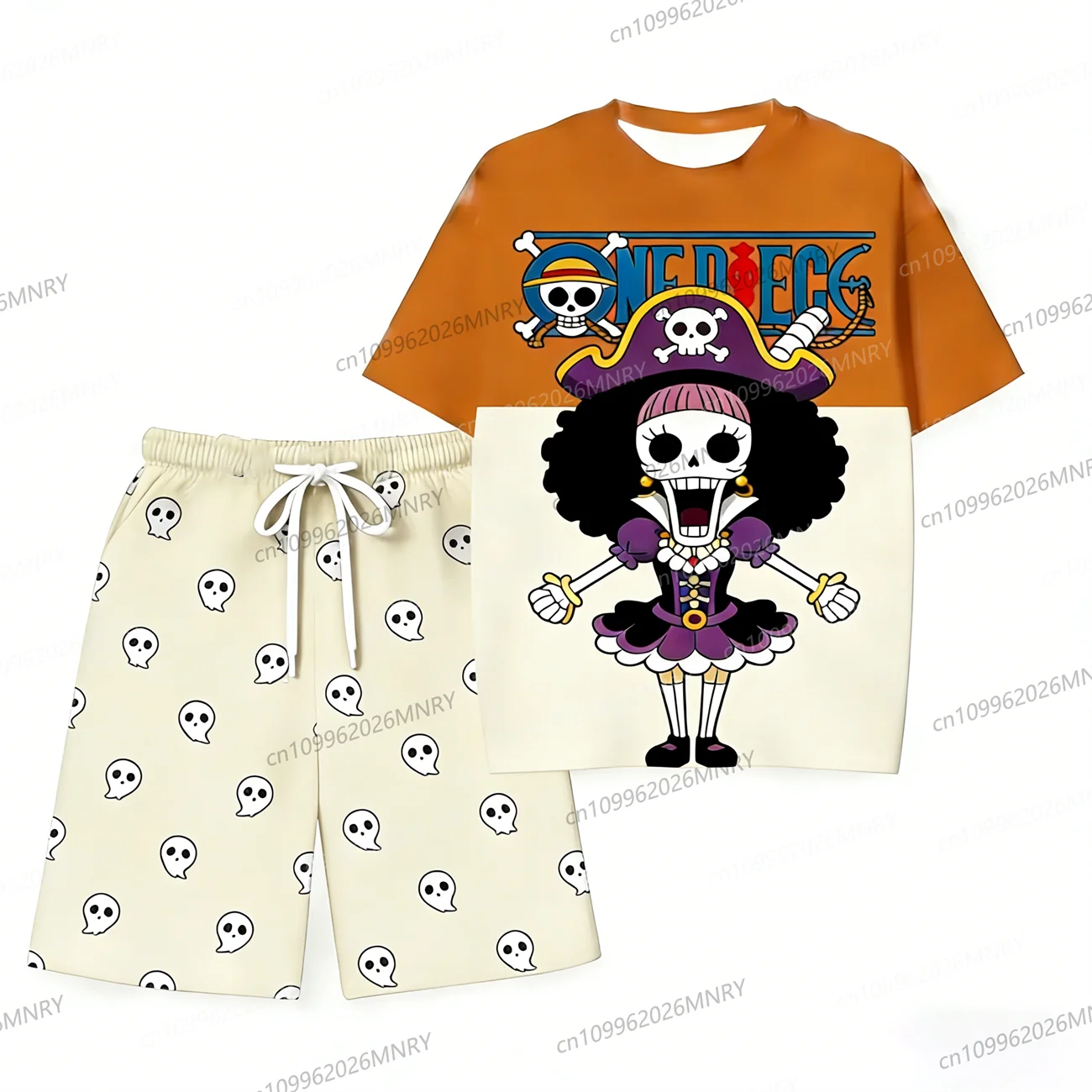 

One Piece Luffy Pajama Set Kid Anime Skull Character Sleepwear Soft Summer men 2 piece set Men T-Shirt and Shorts Set for Woma