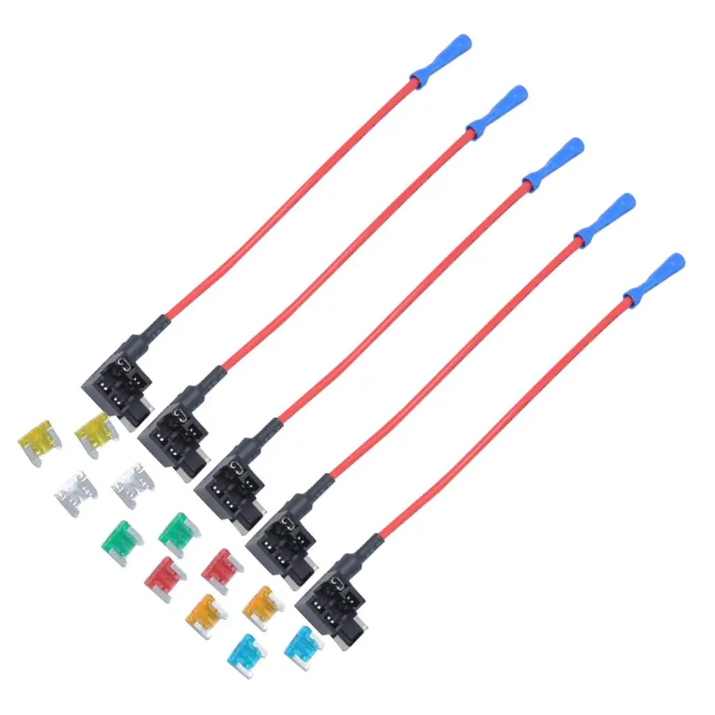 5 Pieces Add-a-circuit Low Profile Fuse Holder with 5A-30A Mini Blade Fuse