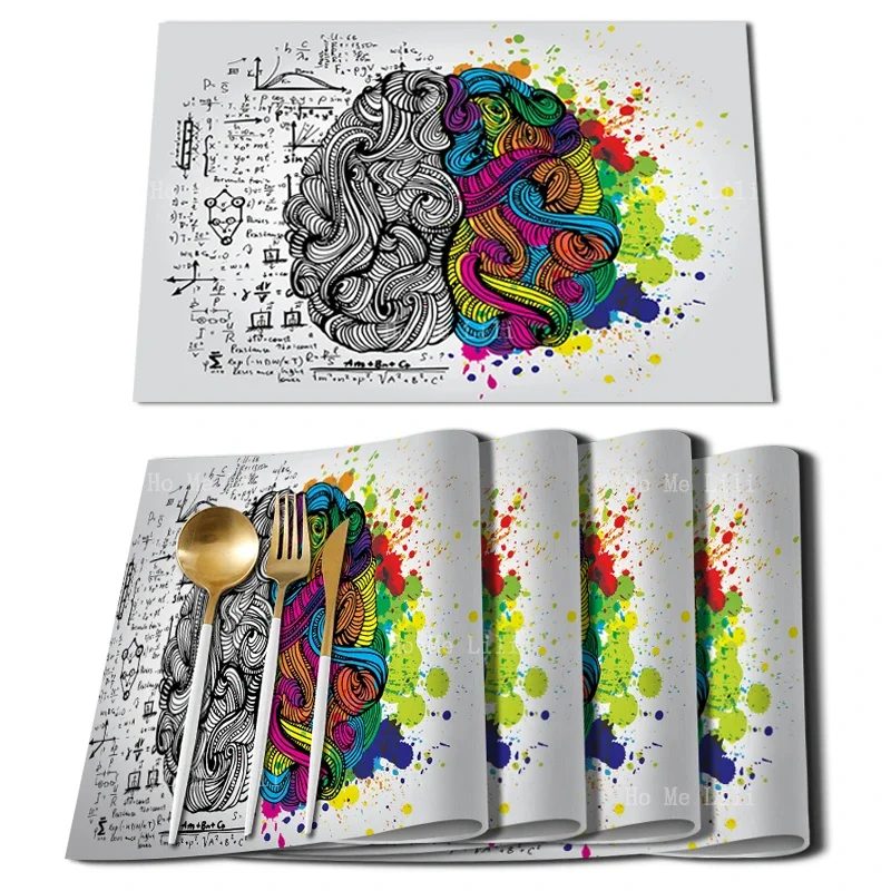 Cartoon Left Right Brain Function Creative Neural Structure Science Abstract Sketchy Doodles Polyester Fabric Placemats