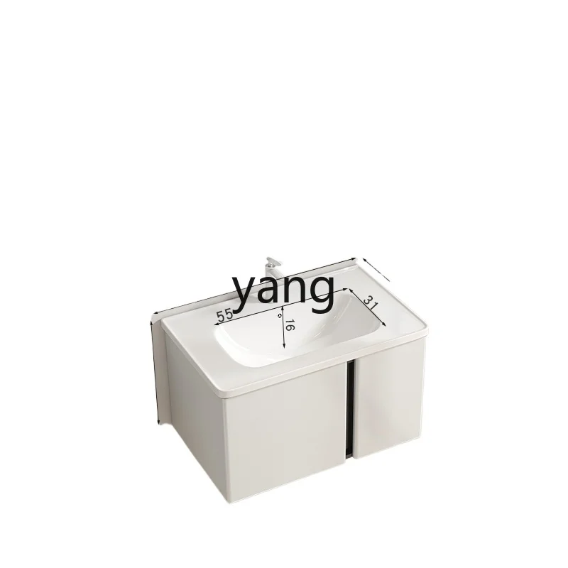 

Yjq Milk White Bathroom Cabinet Combination Stainless Steel around Arc Induction Ceramic Whole Washbin Small Apartment