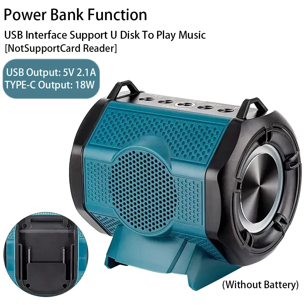 

Portable Speaker for Makita Battery with USB Type-C Port Bluetooth-compatible Loudspeaker for Jobsite Camping Party
