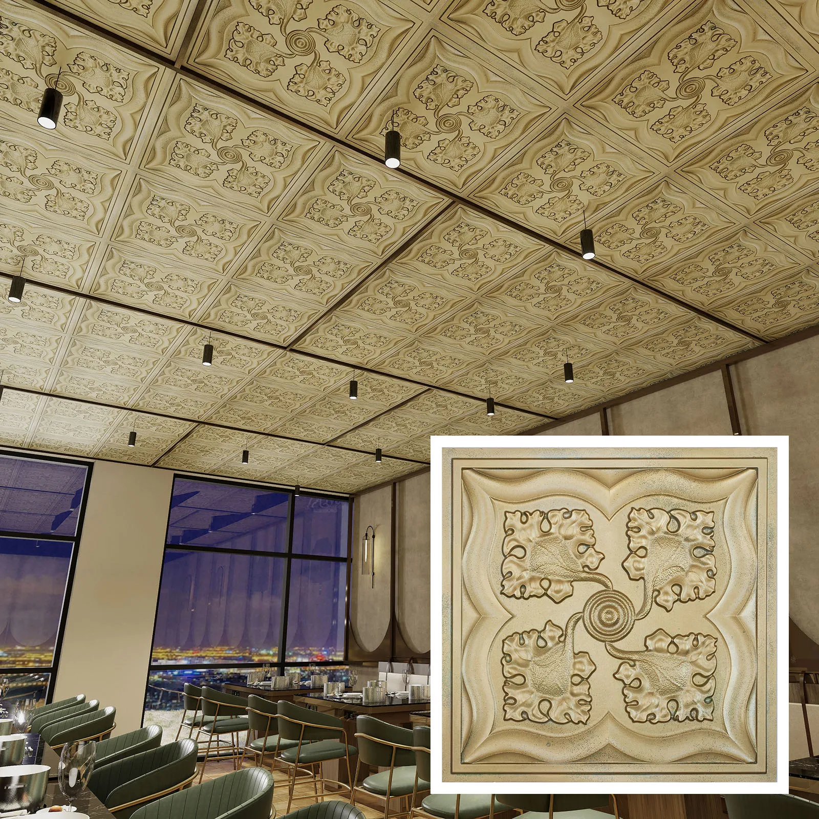 Drop in ceiling panels, Suspended Wall Panels, for Public house PL64 Brass verdigris 10pcs