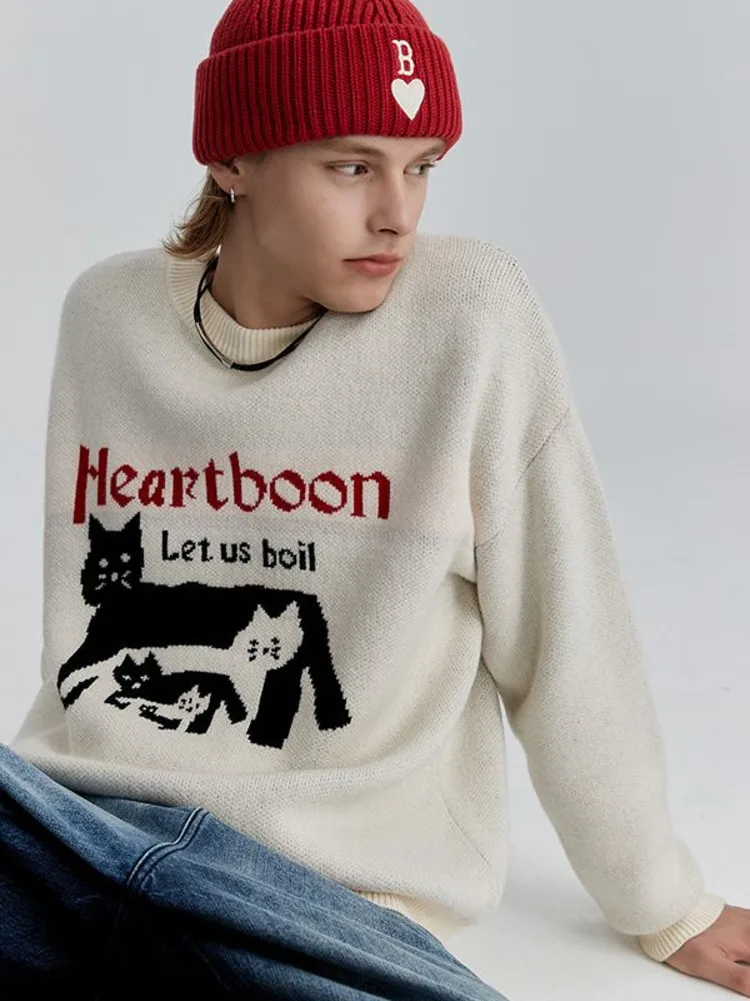 

Unisex Trendy Cats Sweater Autumn Winter 2023 New Fashion Brand Jacquard Idle Sle Loose round Neck Casual Pullovers Knittwear