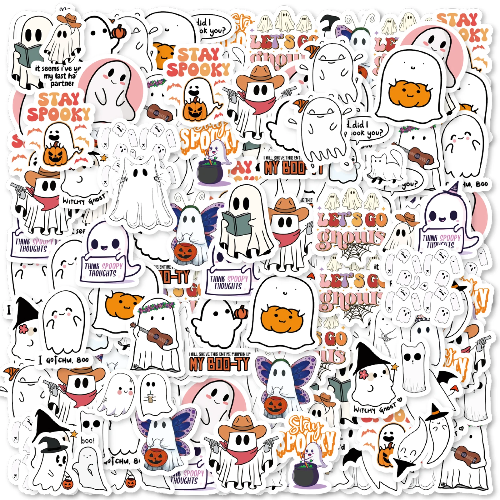 46PCS Funny Cartoon White Ghost Cute Theme Stickers Decorated Phone Case Notebook Water Bottle Classic Toys And Stationery Decal