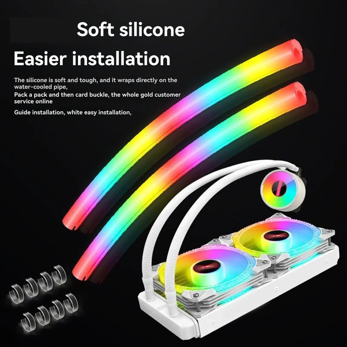 Welcome Deal-2 PCS ARGB Silicone Tube Sleeve for Water Cooling Radiators, 5V 3PIN Soft Tube Vest, Computer ARGB Decoration B