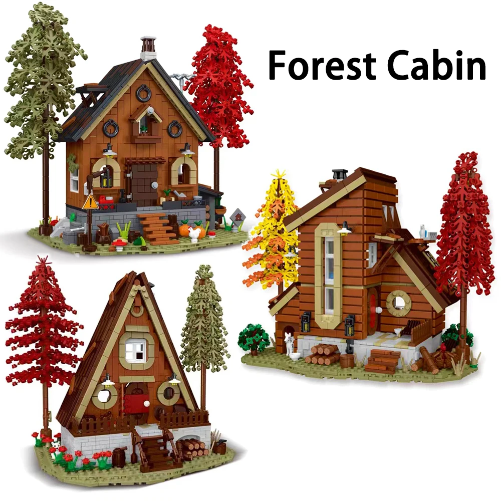 Street View Forest Cabin Building Blocks City Log Forest Villa House Brick Model Creative Expert Toys For Children Gift With LED