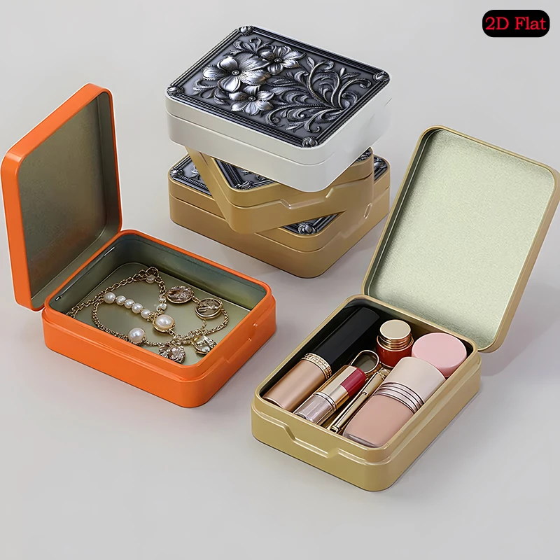 Silver Flower Relief Theme Creative Flip Top Tin Box, Portable UV Printed Personalized Photo Tin Box, Anti-rust Tinplate Box