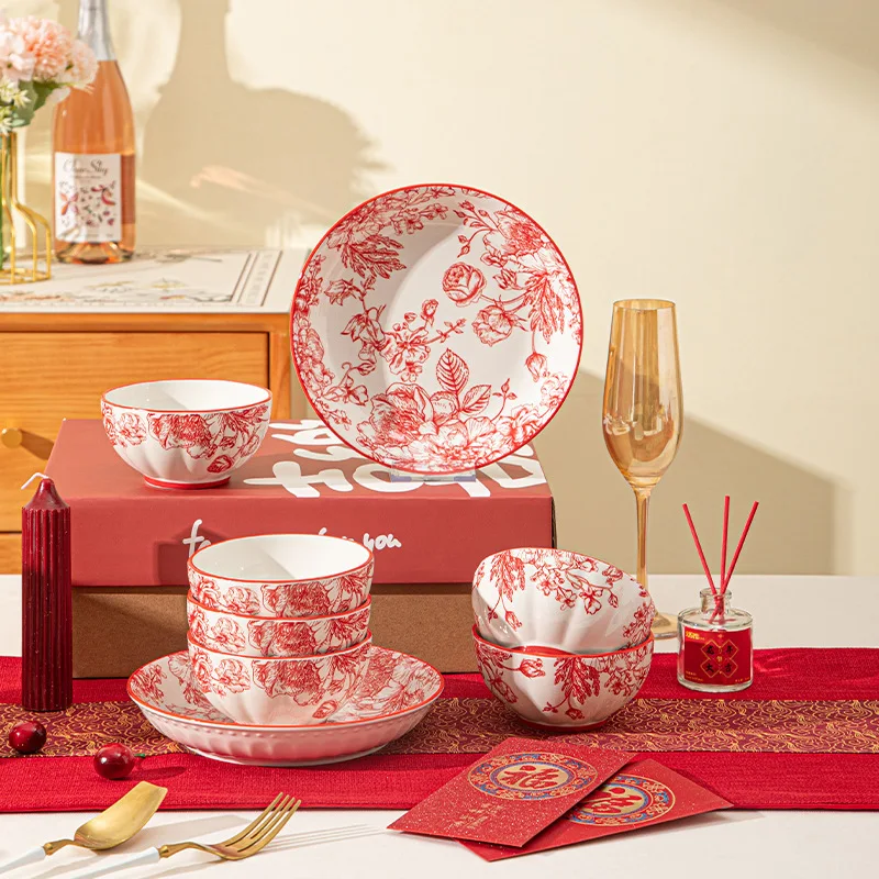 

Ceramic tableware, bowls and plates set, Xinju household bowl activity gifts