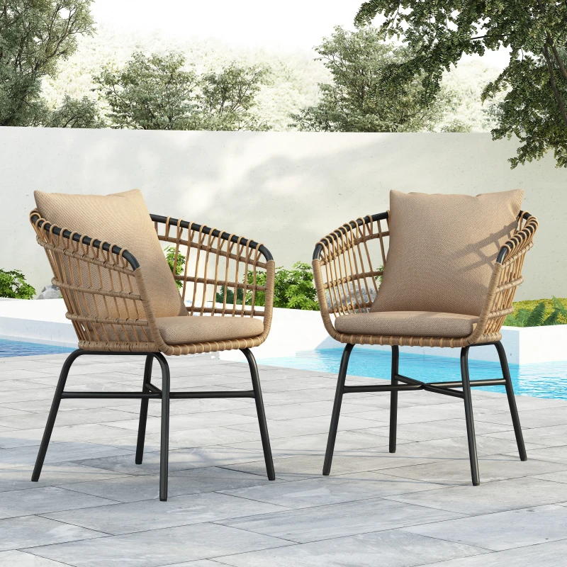 

Set Of 2 Modern Rattan Outdoor Chair Patio Outside Garden Chair Camping Balcony Design Cool Back Yard Chair Patio Furnitures