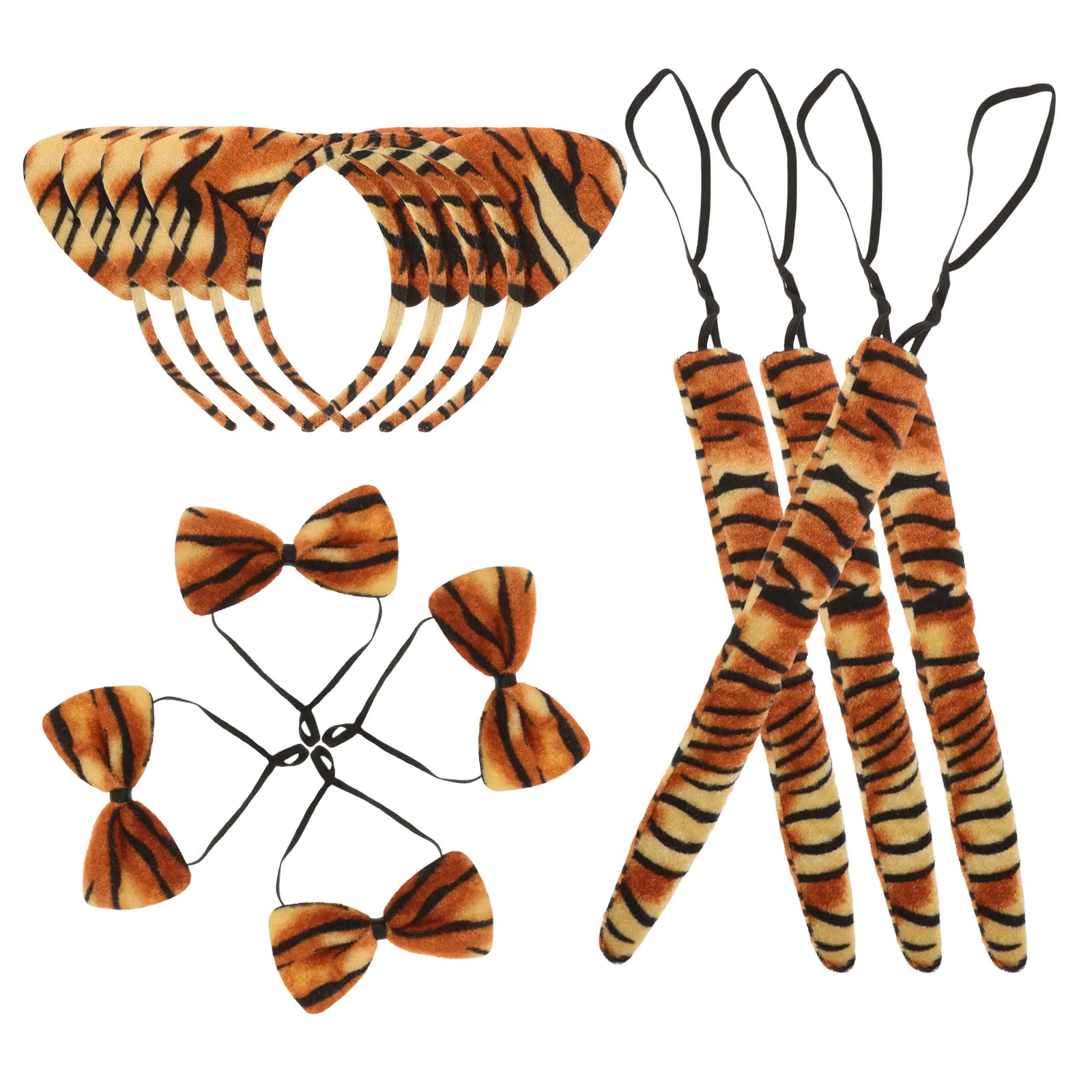 

4Sets Tiger Ear Headdress Bow Tie Tail Set for Kids Adult Cosplay Costume Carnival Dancing Performance Exquisite Simple Style