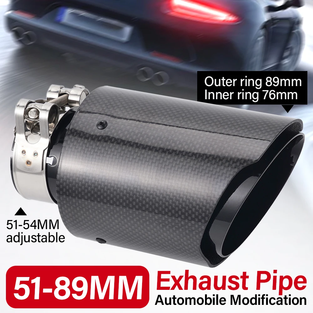 

Universal Car Modification Stainless Steel Exhaust Pipe 63-89/51-89 Glossy Carbon Fiber Mufflers Nozzle Decoration Muffler