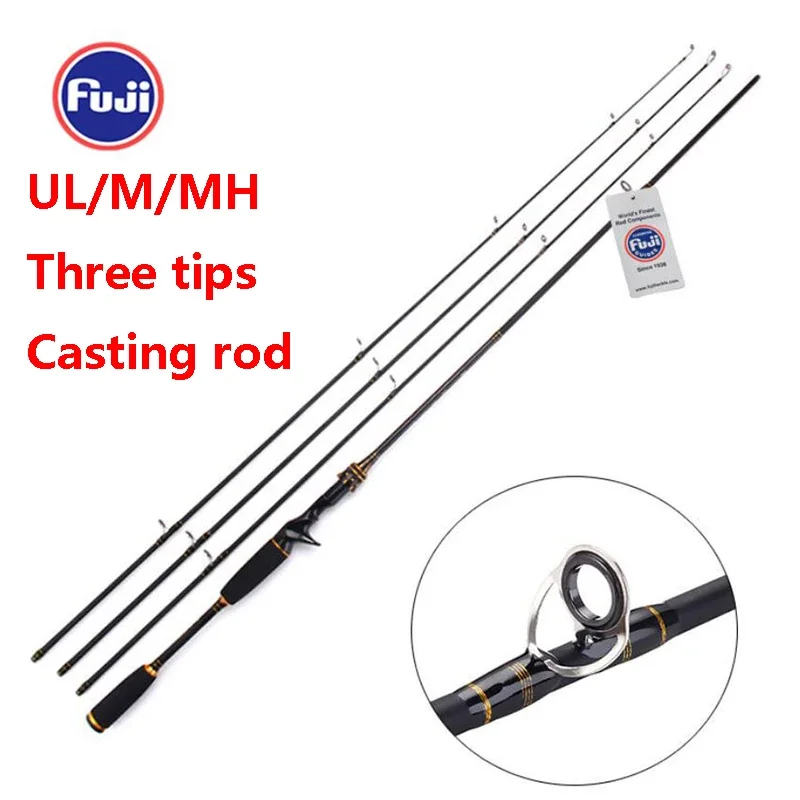 2.1m 2.4m,Carbon Fishing Rod,Fuji Guide,Baitcasting Rod,With UL M MH Three Tips,Casting Travel Rods,Ultra Light,Fishing Lure Rod