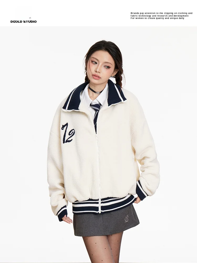 

Новая женская зимняя бейсбольная куртка из овечьей шерсти с хлопковой подкладкой, свободного кроя, на молнии, в уличном стиле