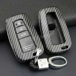 For Toyota Car Key Case Cover Fob Chain Ring Shell Camry RAV4 Avalon Corolla C-HR Prius 86 GT86 Mirai 4Runner Carbon Fiber