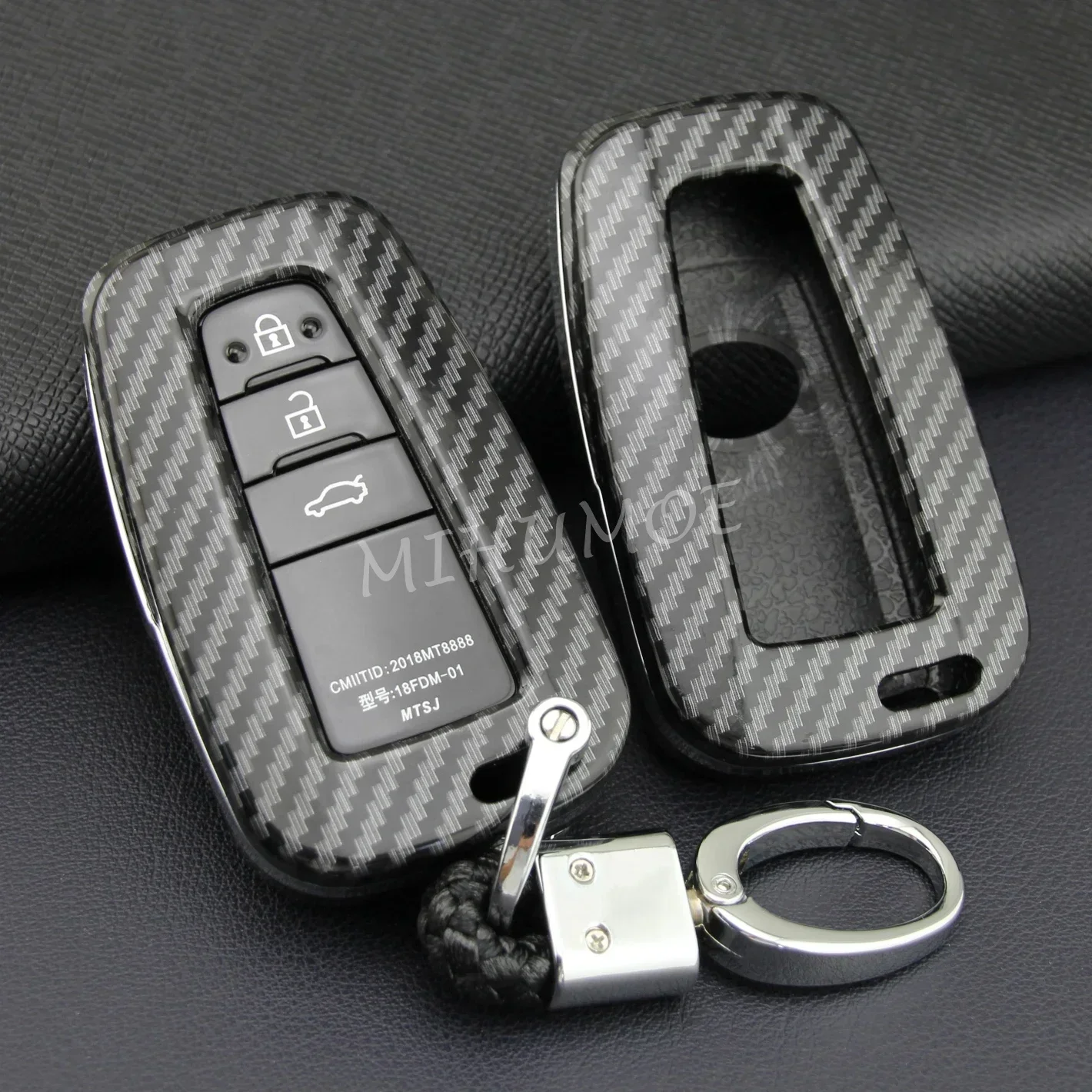 Pokrowiec na kluczyk samochodowy Toyota Fob Chain Ring Shell Camry RAV4 Avalon Corolla C-HR Prius 86 GT86 Mirai 4Runner Carbon Fiber