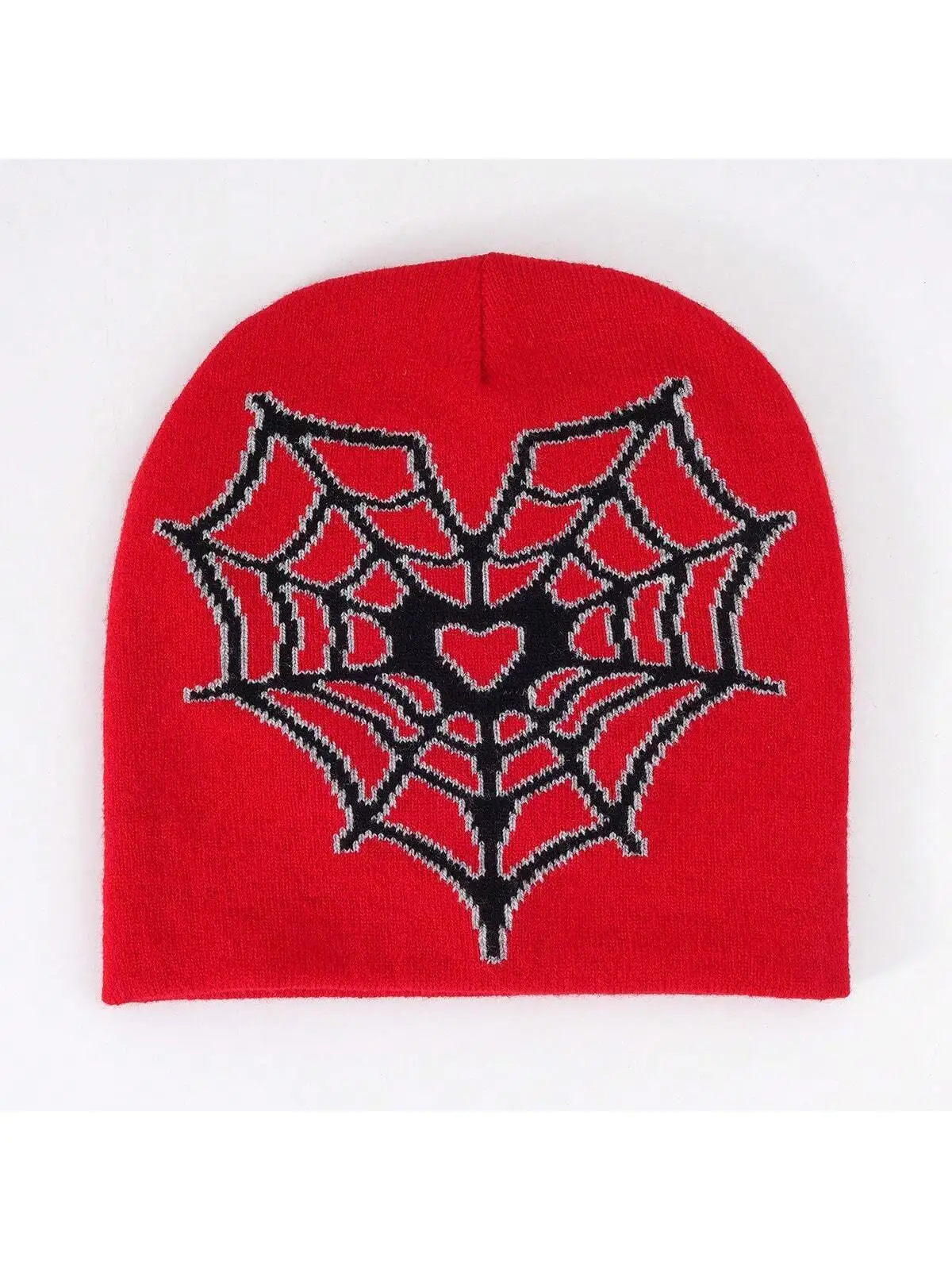 1pc Y2k Style Color Blocking Heart Shaped Spider Web Pattern Personality Street Skull Beanie Hat, Unisex, Jacquard Knitted Hat, 