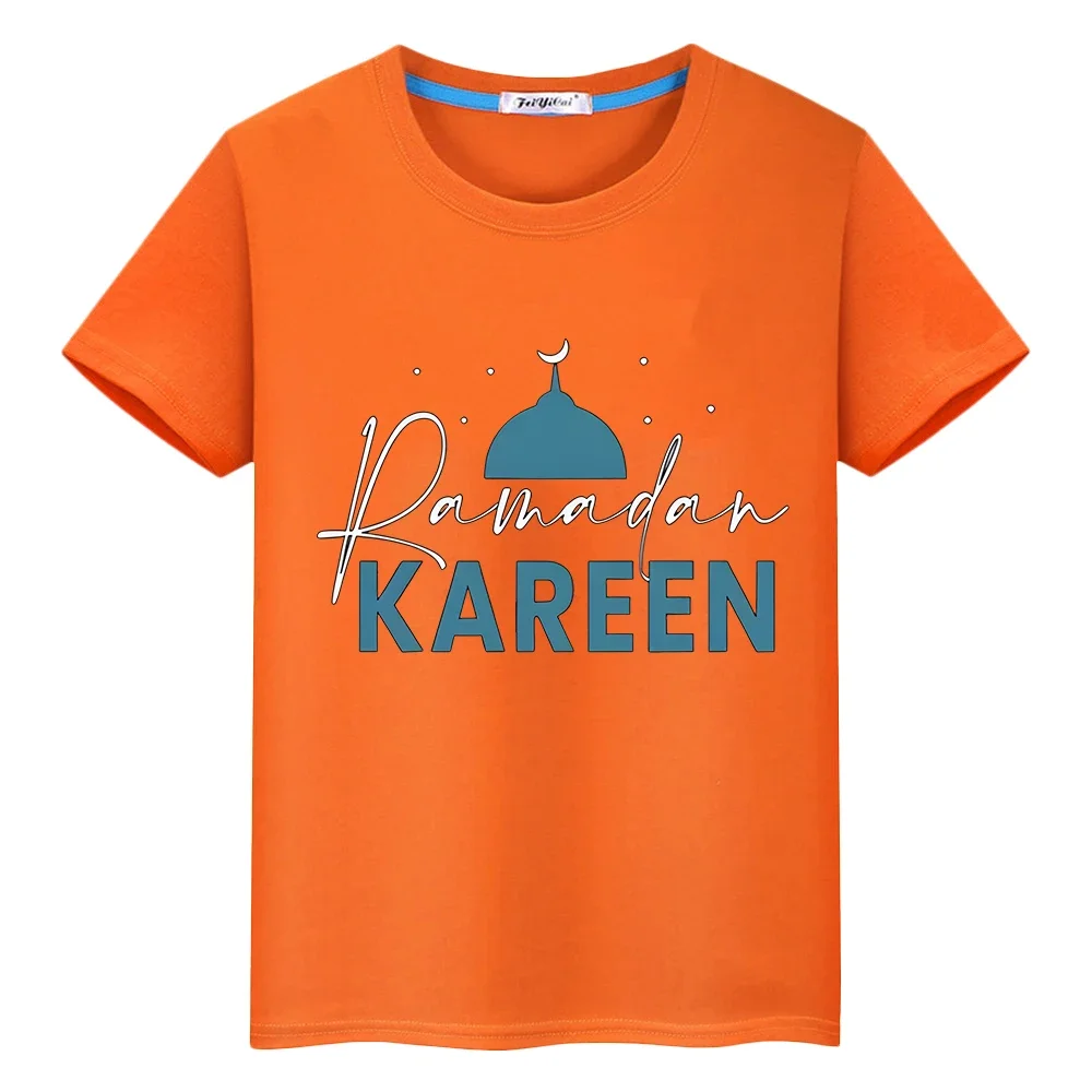 Happy Ramadan Print Kids T Shirt Boy Girl Eid Ramadan Mubarak T-shirt Summer anime Short Islamic Muslim Outfit Tops Holiday gift