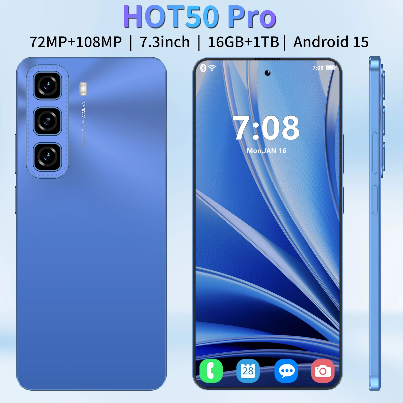 2025 Original HOT 50 PRO Smartphone 5G 7.3 inch HD Screen 8800mAh Qualcomm 8 Gen 4 Camera 108MP Android 15.0 Unlocked celular