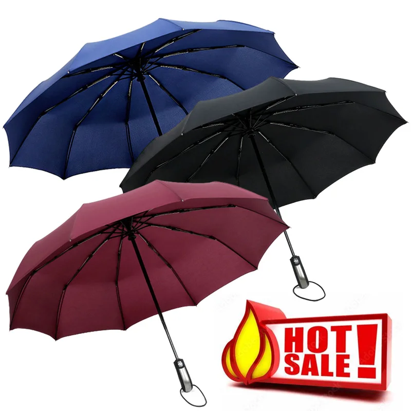 Fully Automatic Folding Umbrella Large Durable 10 Ribs Strong Wind-resistant Men Women Business Commuter Umbrella US Shipping