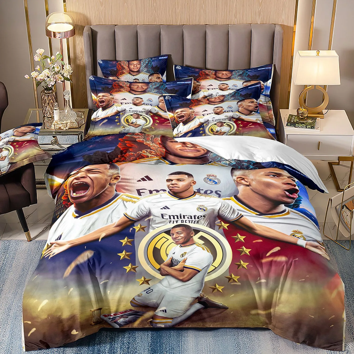 K-Kylian Mbappé Bedding Set Football Star Bedding 2/3pcs Sets Duvet Cover Anime Bedroom Bedclothes Pillowcases