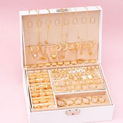114-piece Jewelry Set Lovely Atmosphere Lady Punk Pearl Metal Ring Earring Necklace Set