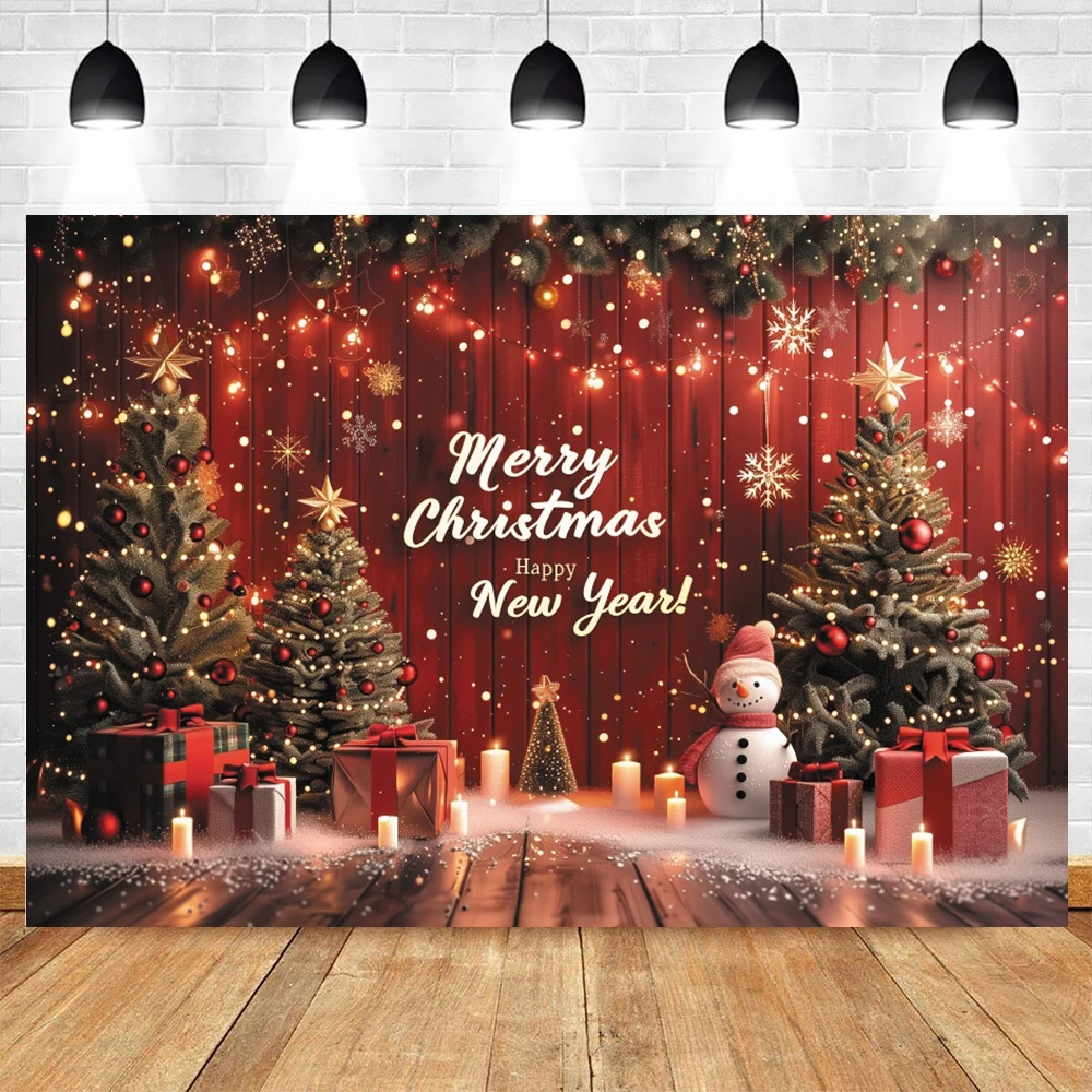 Christmas New Year Photography Backdrops Xmas Trees Gifts Snowman Festive Kid Family Portrait Decoration Background Studio Props