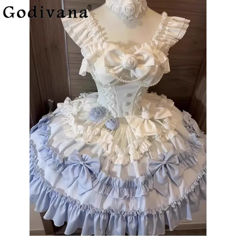 

Daily Lolita Princess Sweet Dress Women's Gradient Blue Ballet Style Lolita Dress Girls JSK Gown Sweet Cute Birthday Dress