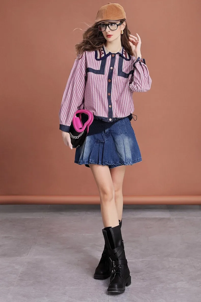 Shirt Women Print Print Long Sleeve Blouse Casual Feminina Blousa Vintage Retro Flowers Collar Patchwork Spliced Shirts NZ286