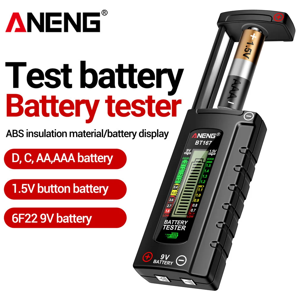 

Digital Battery Detector tester ANENG BT167 Battery Level Indicator Battery Capacity Monitor AA/AAA/21700/18650 Button Cell