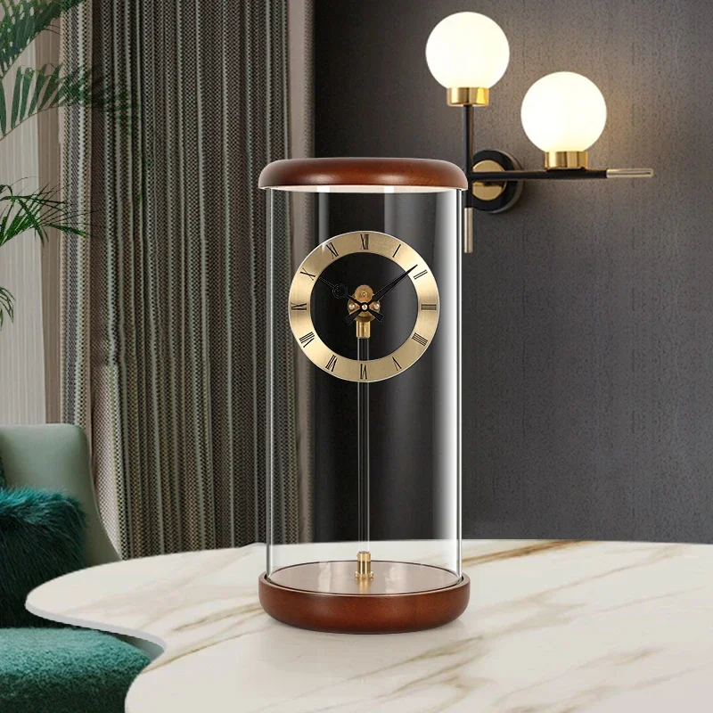 Luxury metal desk clock retro pendulum clock silent wood vintage table clock desktop watches living room decoration gift ideas